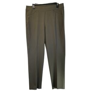 Travelers Chico's Womens 2 L/12 Olive Green Ankle Pullon Pants Office Wear FLAW